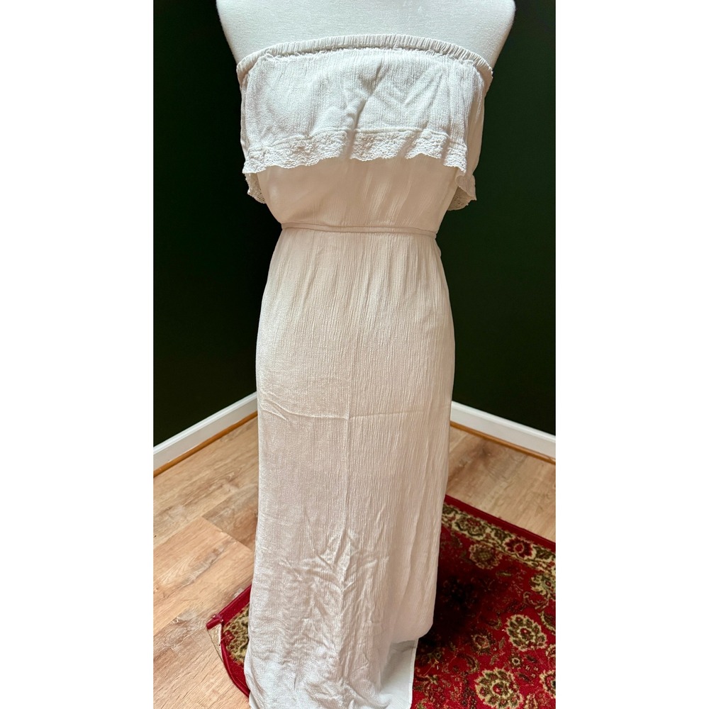 Garage Strapless Maxi Dress Lace Trim Casual Summer Beach Cover Up